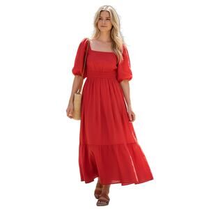 Ann Mashburn $495 XS Linen Smocked Waist Tiered Midi Dress
